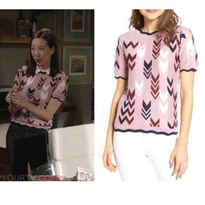 Madison Berkeley Sweater Top Woman XS Lilac Chevron Knit ASOTV Modern Family Nwt